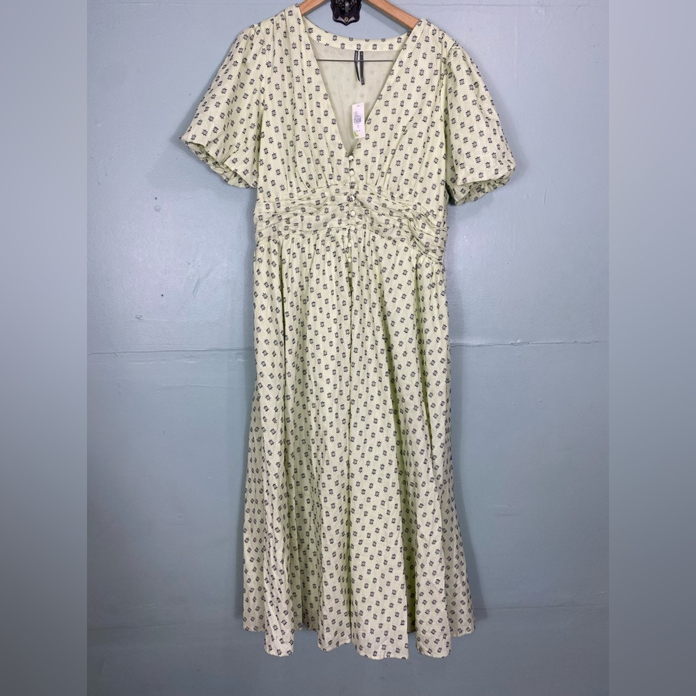 Anthropologie The Katerina Button Front Dress‎ Textured Mint Green XL Midi - Picture 2 of 8